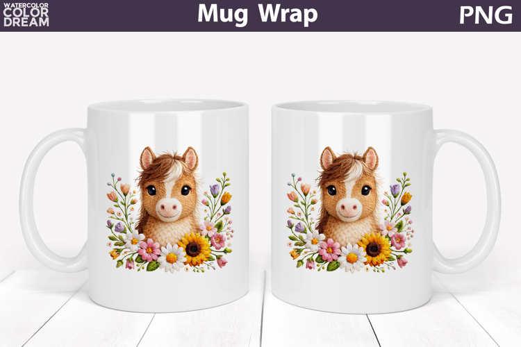 Horse Floral Mug Wrap | Spring Animal Mug Sublimation