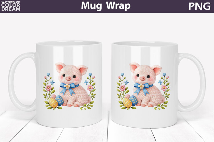 Pig Floral Mug Wrap | Spring Animal Mug Sublimation example image 1