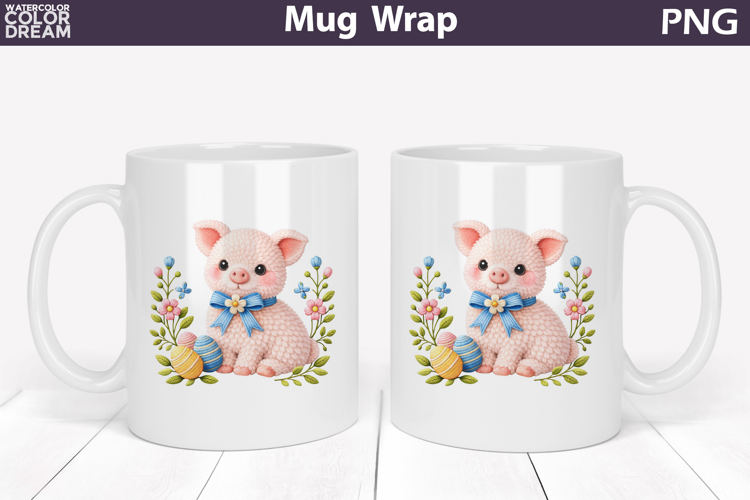 Pig Floral Mug Wrap | Spring Animal Mug Sublimation