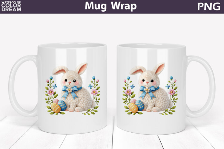 Bunny Floral Eggs Mug Wrap | Spring Animal Mug Sublimation example image 1
