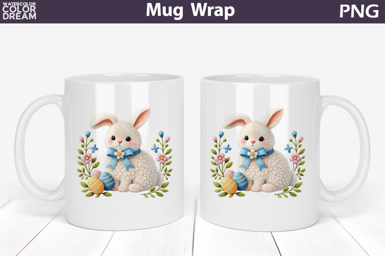 Bunny Floral Eggs Mug Wrap | Spring Animal Mug Sublimation