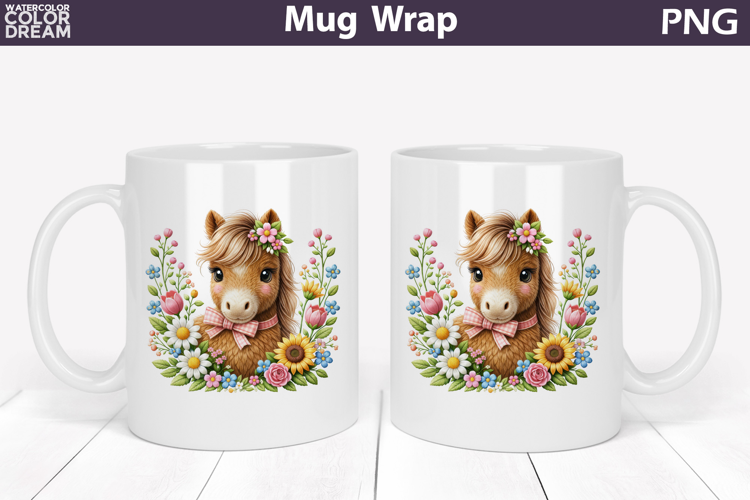 Horse Floral Mug Wrap | Spring Animal Mug Sublimation