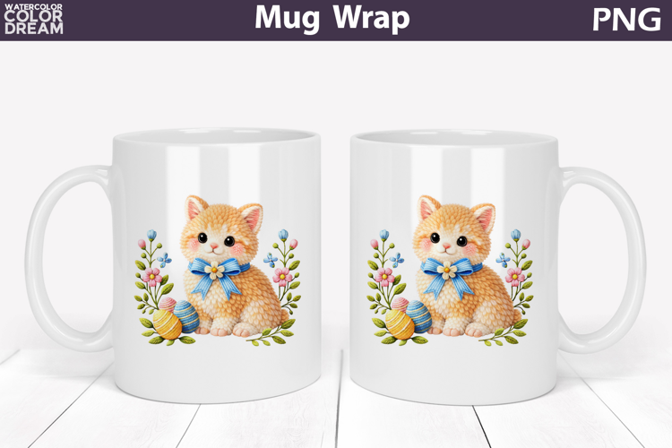 Cat Easter Eggs Floral Mug Wrap | Spring Animal Mug Sublimat