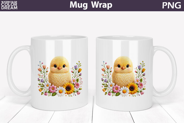 Chicken Floral Mug Wrap | Spring Animal Mug Sublimation example image 1