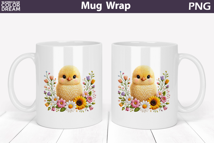 Chicken Floral Mug Wrap | Spring Animal Mug Sublimation