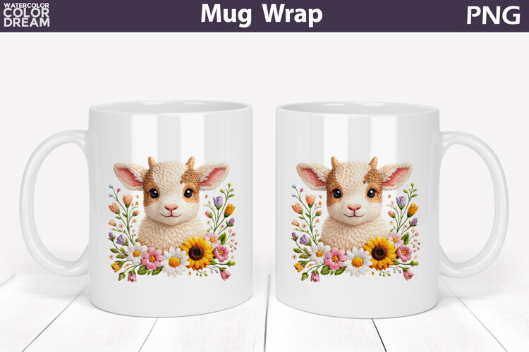 Goat Floral Mug Wrap | Spring Animal Mug Sublimation example image 1