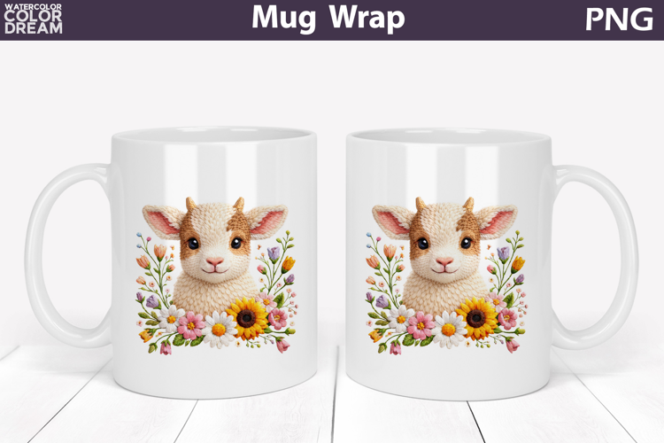 Goat Floral Mug Wrap | Spring Animal Mug Sublimation