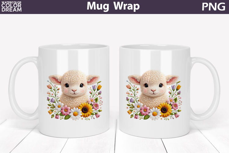 Lamb Floral Mug Wrap | Spring Animal Mug Sublimation