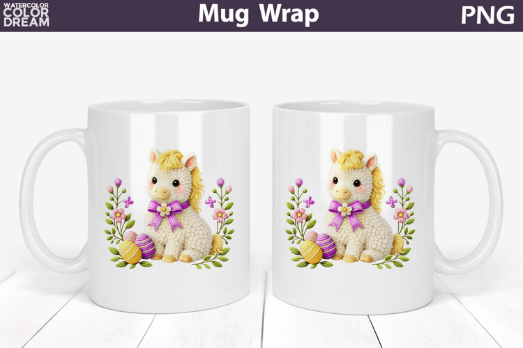 Horse Floral Easter Eggs Mug Wrap | Spring Animal Mug Sublim example image 1