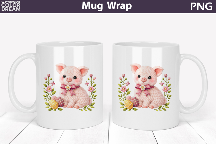 Pig Floral Easter Eggs Mug Wrap | Spring Animal Mug Sublimat
