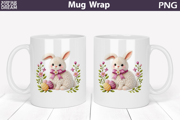 Bunny Floral Easter Eggs Mug Wrap | Spring Animal Mug Sublim