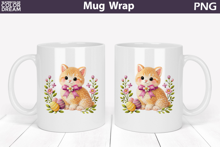 Cat Floral Easter Eggs Mug Wrap | Spring Animal Mug