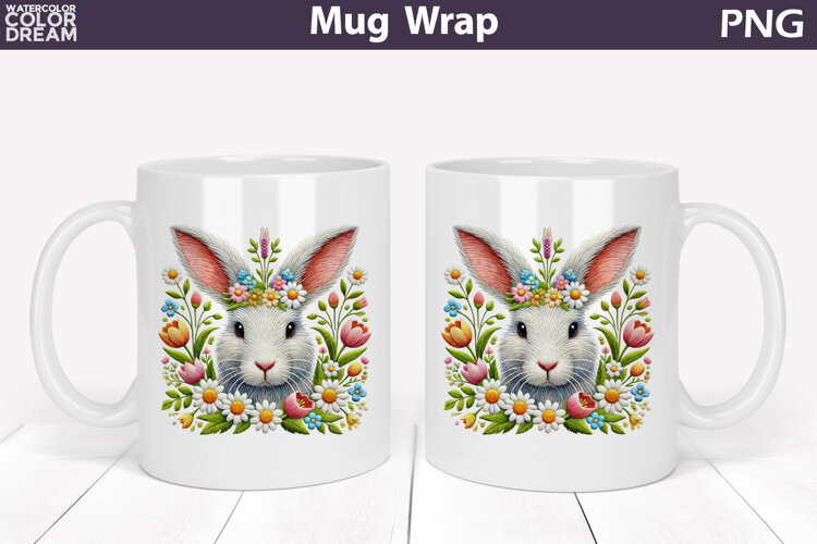 Bunny Floral Mug Wrap | Spring Animal Mug Sublimation example image 1