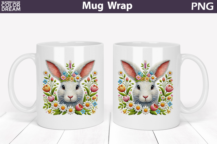 Bunny Floral Mug Wrap | Spring Animal Mug Sublimation