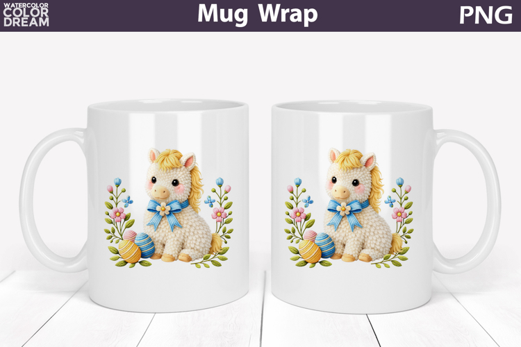 Horse Floral Easter Eggs Mug Wrap | Spring Animal Mug Sublim