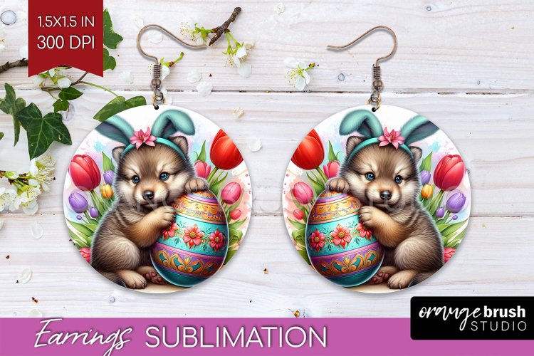 Easter Animals Round Earrings - Bunny Ears PNG Sublimation