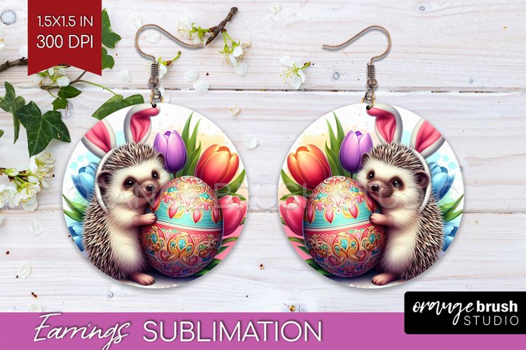 Easter Animals Round Earrings - Bunny Ears PNG Sublimation