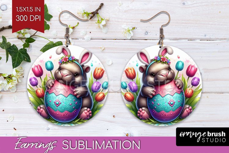 Easter Animals Round Earrings - Bunny Ears PNG Sublimation