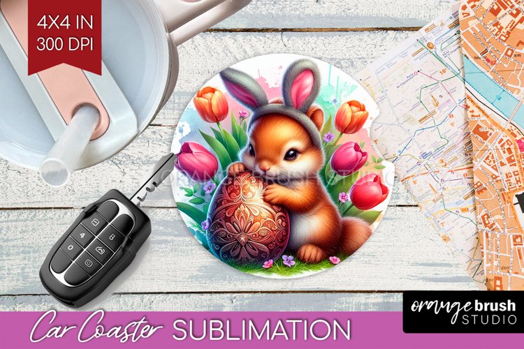 Easter Animals Car Coaster - Bunny Ears Coaster PNG
