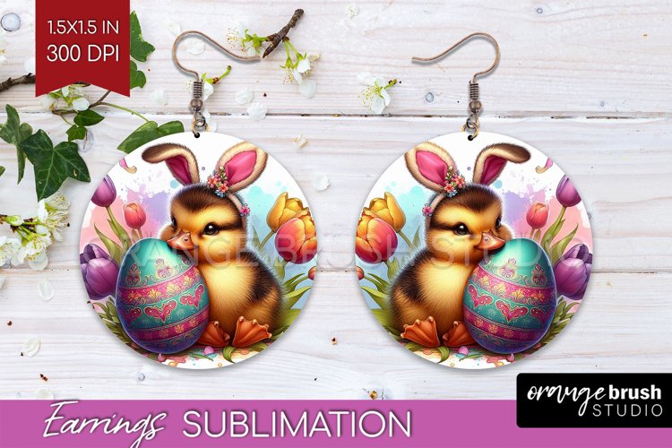 Easter Animals Round Earrings - Bunny Ears PNG Sublimation