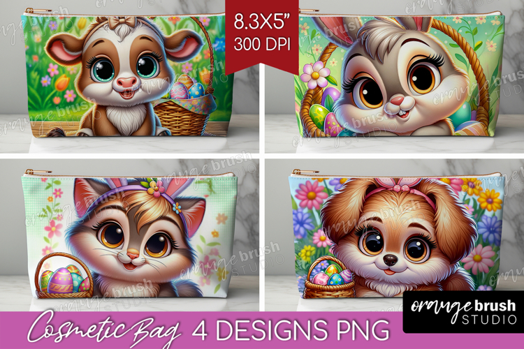 Easter Animals Cosmetic Bag - Cute Easter Makeup Bag PNG