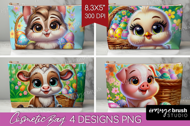 Easter Animals Cosmetic Bag - Cute Easter Makeup Bag PNG