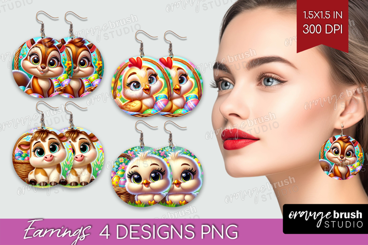 Easter Animals Round Earrings - Cute Easter PNG Sublimation