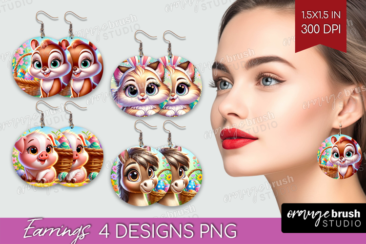 Easter Animals Round Earrings - Cute Easter PNG Sublimation