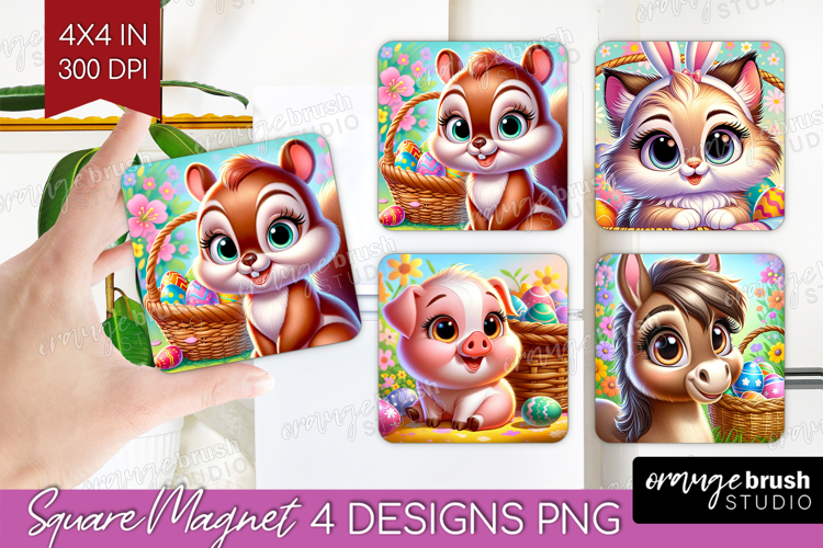 Easter Animals Magnet Sublimation - Cute Easter Square PNG
