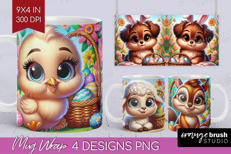 Easter Animals Mug Wrap - Cute Easter Mug PNG Sublimation