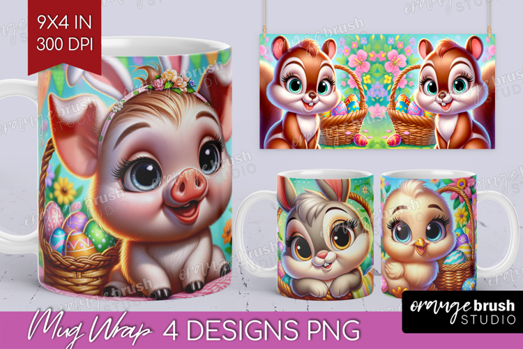 Easter Animals Mug Wrap - Cute Easter Mug PNG Sublimation