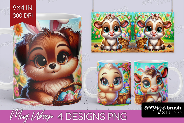 Easter Animals Mug Wrap - Cute Easter Mug PNG Sublimation
