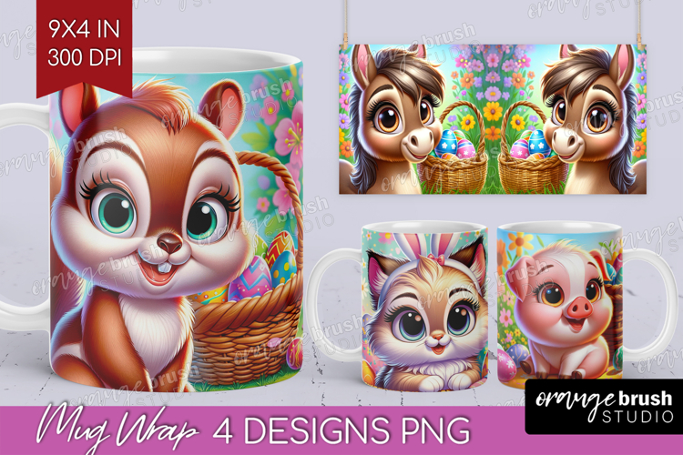 Easter Animals Mug Wrap - Cute Easter Mug PNG Sublimation