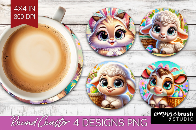 Easter Animals Round Coaster - Cute Easter Coaster PNG