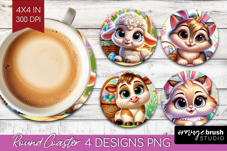 Easter Animals Round Coaster - Cute Easter Coaster PNG