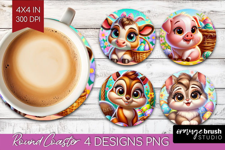 Easter Animals Round Coaster - Cute Easter Coaster PNG