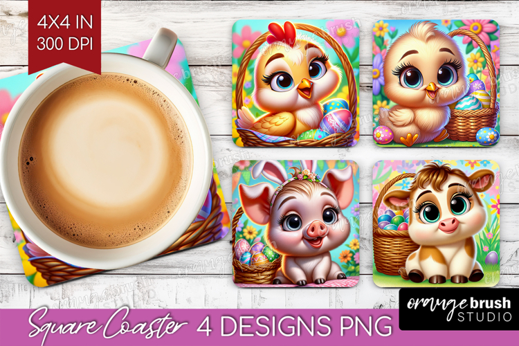 Easter Animals Square Coaster - Cute Easter Coaster PNG