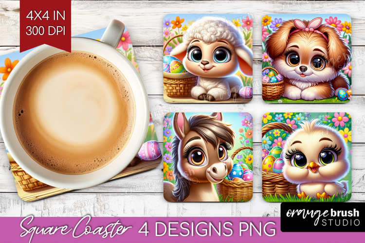 Easter Animals Square Coaster - Cute Easter Coaster PNG