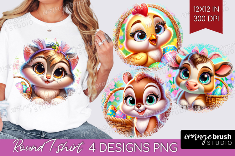 Easter Animals Round Tshirt Background - Cute Easter PNG