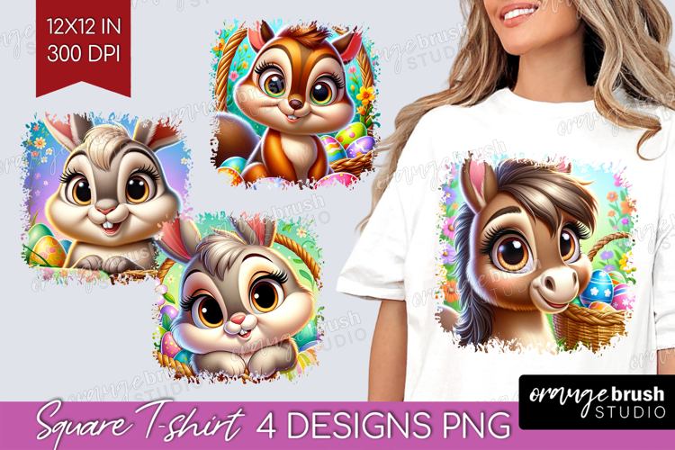 Easter Animals Square Tshirt Background - Cute Easter PNG