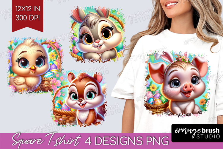 Easter Animals Square Tshirt Background - Cute Easter PNG