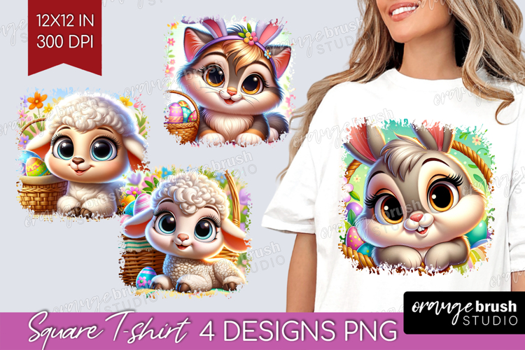 Easter Animals Square Tshirt Background - Cute Easter PNG