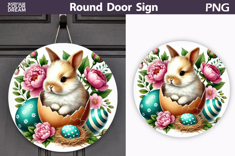 Easter Bunny Round Sign | Spring Door Hanger example image 1