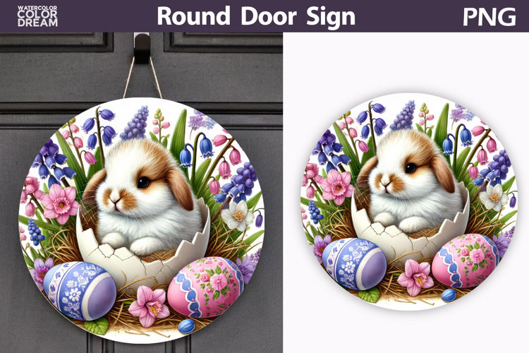 Easter Bunny Round Sign | Spring Door Hanger