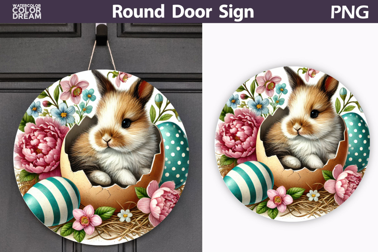 Easter Bunny Round Sign | Spring Door Hanger example image 1