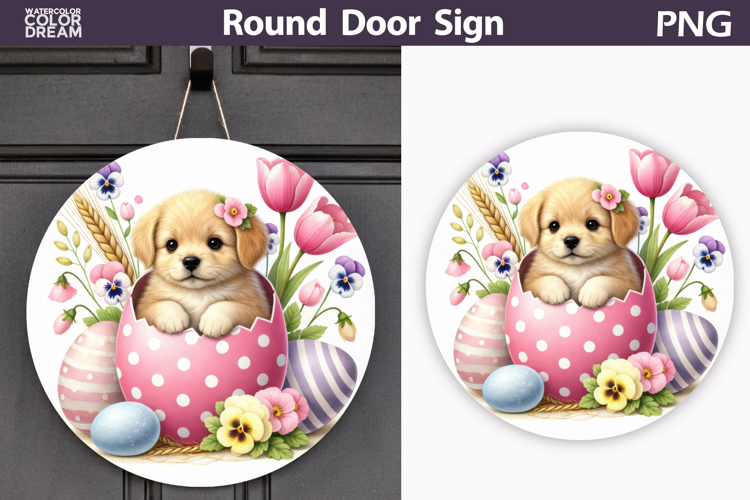 Easter Lamb Round Sign | Sheep Spring Door Hanger