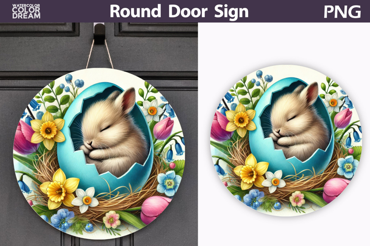 Easter Bunny Round Sign | Spring Door Hanger example image 1