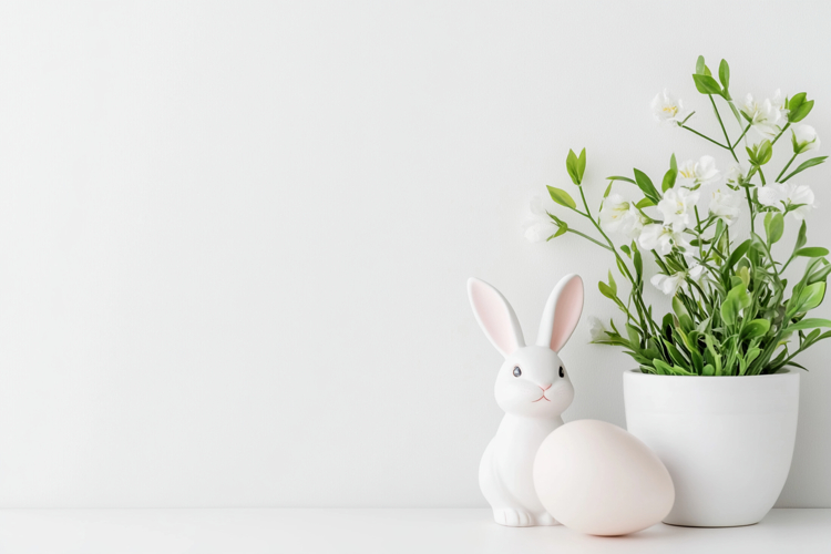 Minimal Easter Mockup with Copy Space, Egg, Bunny Figurine