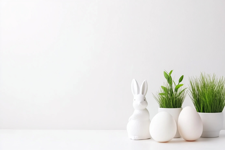Minimal Easter Mockup with Copy Space, Egg, Bunny Figurine