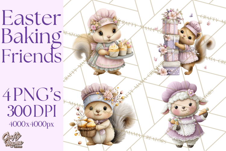 Easter Bakery Critters, Cute Mini World Animals, Pastel Png
